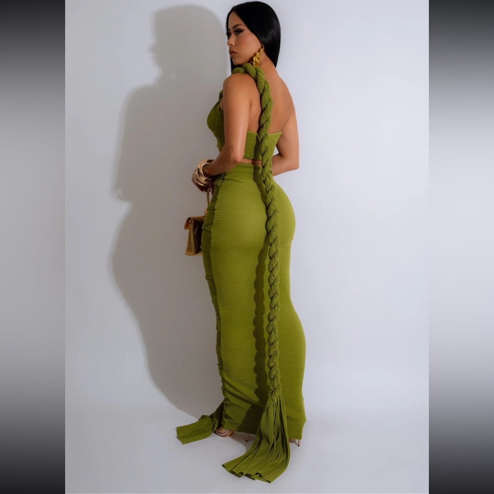 Custom Green Ribbed 2 Piece Dress Set Size L - Picture 4 of 7